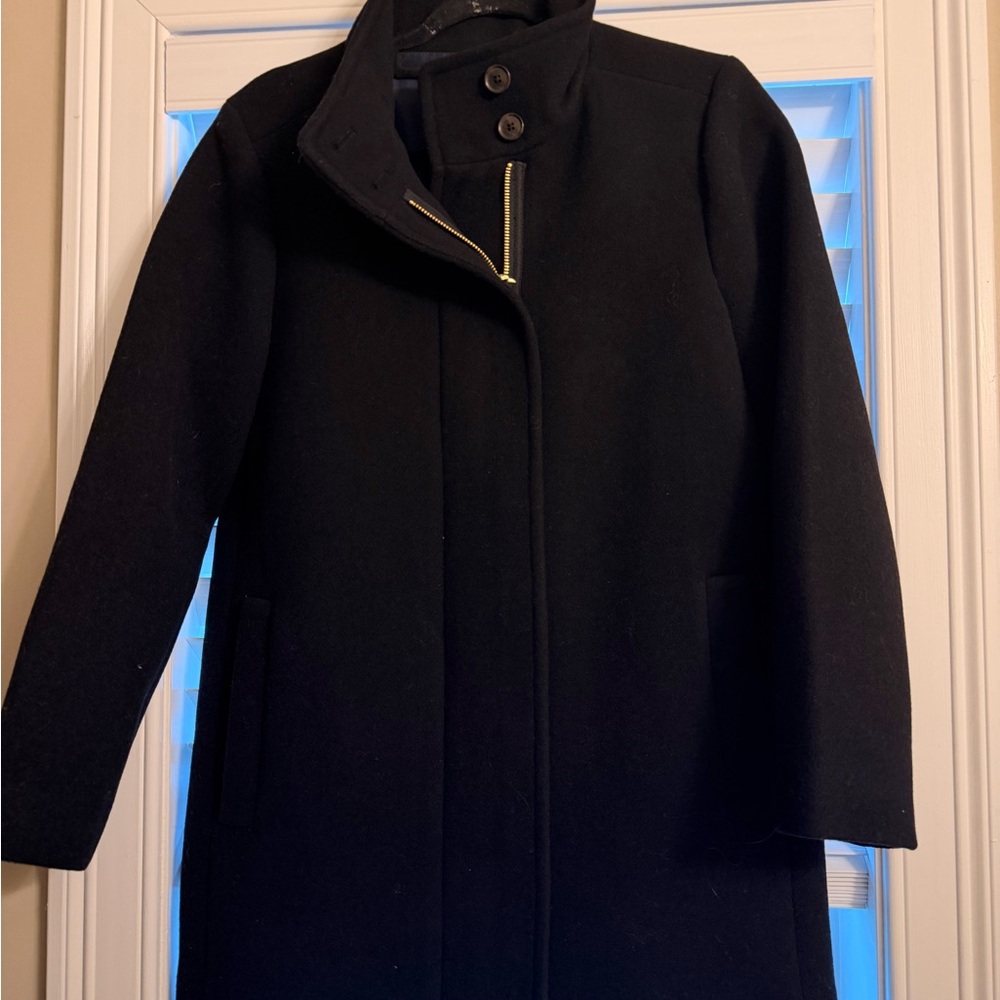 J. Crew Women’s City Coat Black Wool-Blend Trench Coat with High Collar